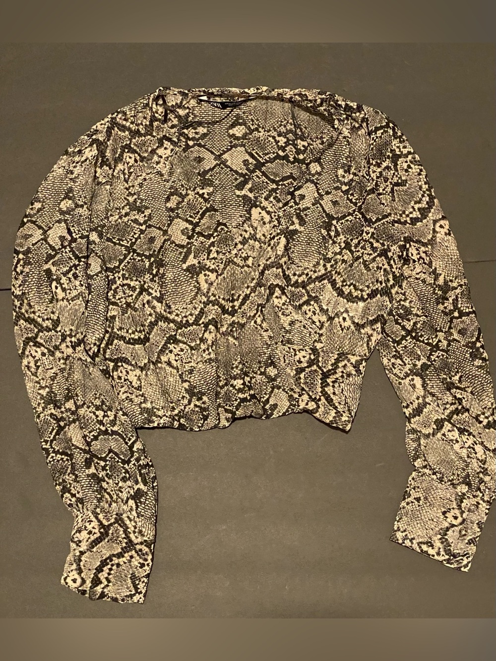 Snakeskin Print Zara Womens Long Sleeve Chiffon Wrap Crop Top Size XS